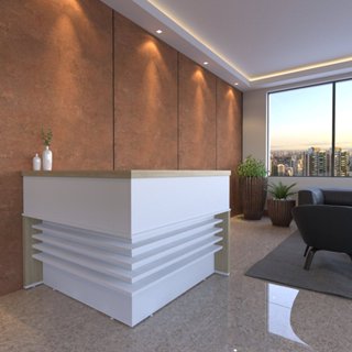 Balcão de Atendimento para Escritório/Recepção em L - Elegante e Funcional 147,7x147,7cm Carvalho/Branco em Oferta na Shopee