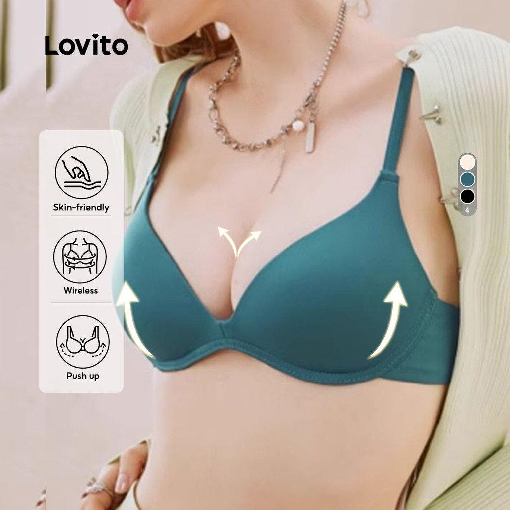 Lovito Sutiã Casual de Alcinha Confortável para a Pele Sem Fio Sutiã Amarelo Simples com push-up LNE117015