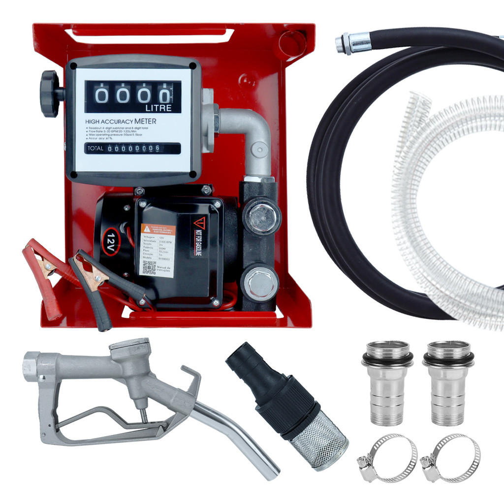 Kit Completo Bomba De Abastecimento Portátil 12V Bratus 70L Para Óleo Diesel Com Bico E Mangueira