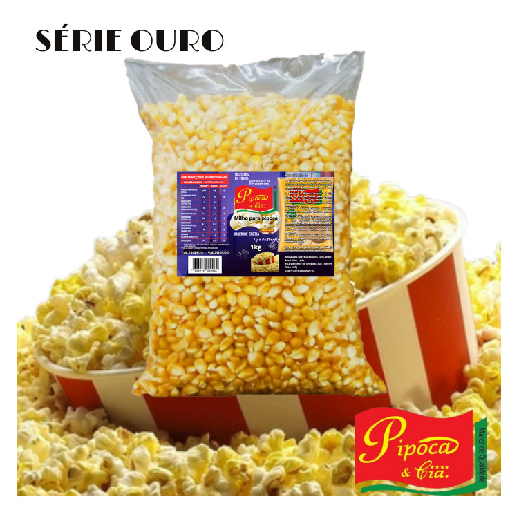 Milho para Pipoca Butterfly Pipoca & Cia Ouro 1kg Gourmet Qualidade de Cinema em sua Casa