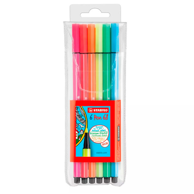 Caneta hidrográfica Pen 68 6806-1 neon estojo 6 unidades Stabilo em Oferta na Shopee