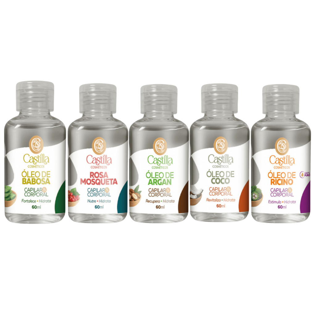 Kit 5 Óleos Capilares e Corporais Castilla 60mL | Rícino, Mosqueta, Argan, Babosa e Coco