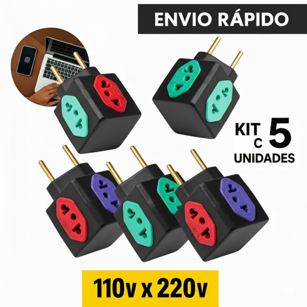 Adaptador de Tomada CUBO Benjamin CUBO 10A/20A Pino Maciço Resistente 4 Tomadas Colorida