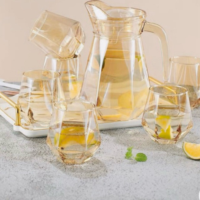 Jarra de Vidro Dourada Com Copos Luxo e elegância em Oferta na Shopee