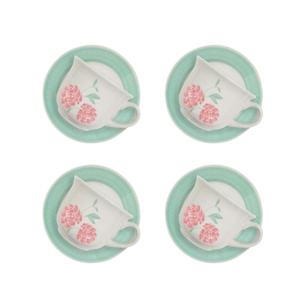 Jogo De 4 Xícaras Grandes 200Ml Com Pires Donna Bloom em Oferta na Shopee