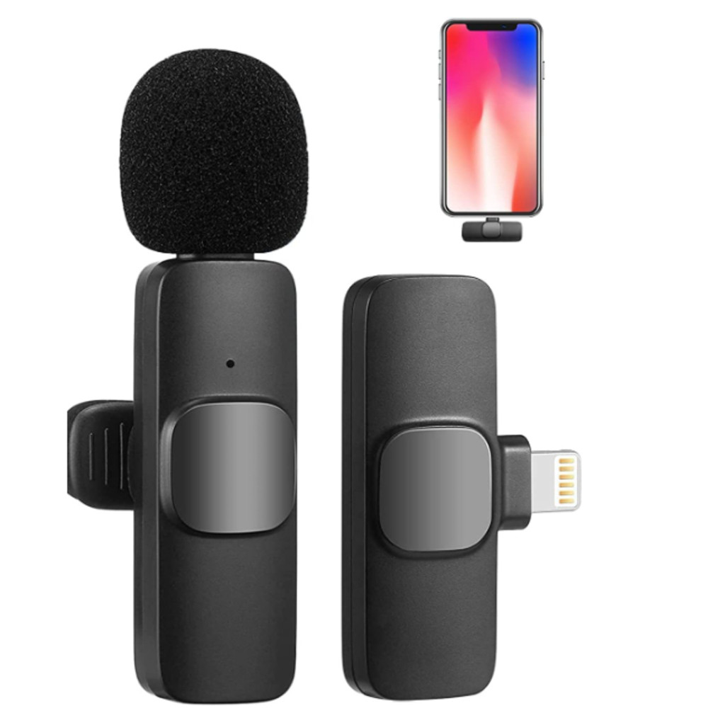 Microfone de Lapela Sem Fio Vlog Live Entrevista Portatil Compatível Tipo C e iPhone - Lion Shop