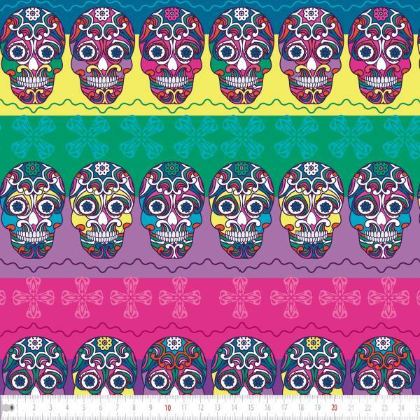 Tecido Tricoline Digital Caveiras Mexicanas Costura Artesã Pano Bolsa Confecção DIY
