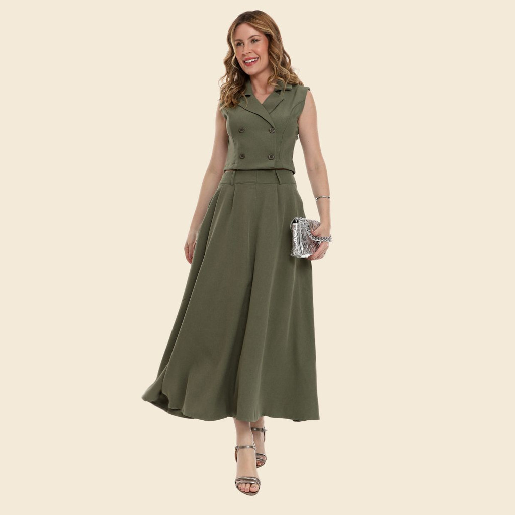 Conjunto Saia Longa E Colete Alfaiataria Evangélico Con-008