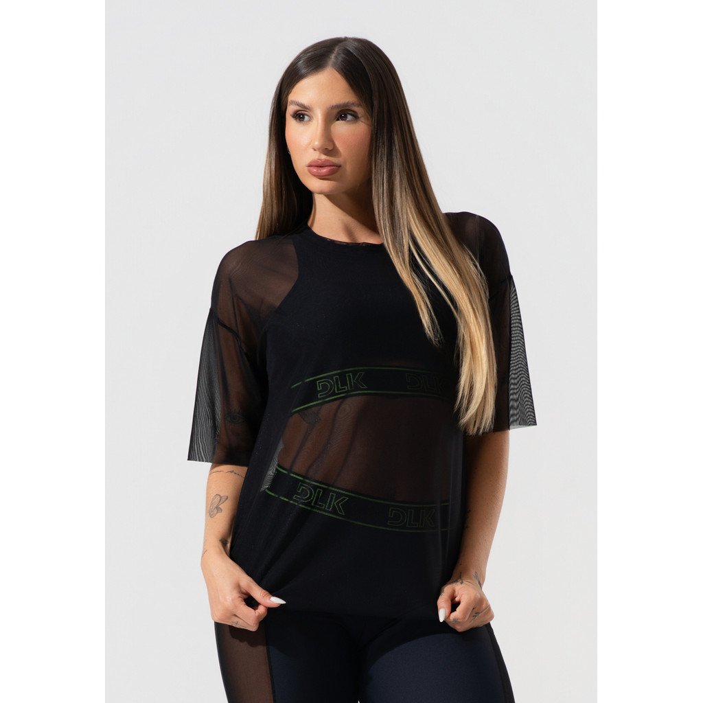 BLUSA T-SHIRT FITNESS FEMININA DE TULE ACTIVITY DLK