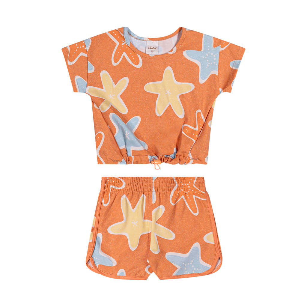Conjunto Curto Infantil Menina Estrela-do-Mar Elian Laranja