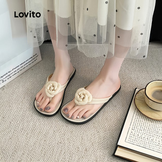 (New Arrival) Lovito  Sandálias Rasas Casuais de Praia Estilo Gentil Camellia Damasco para Mulheres LFA118033