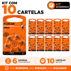 Pilhas Baterias Auditivas Foxlux 312 PR41 Kit com 60