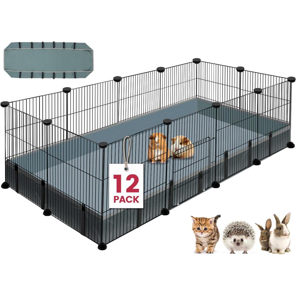 VISCOO Cercadinho para Pequenos Animais com 12 Painéis, 48" x 24" x 16", Cercadinho para Animais de Estimação com Tapete