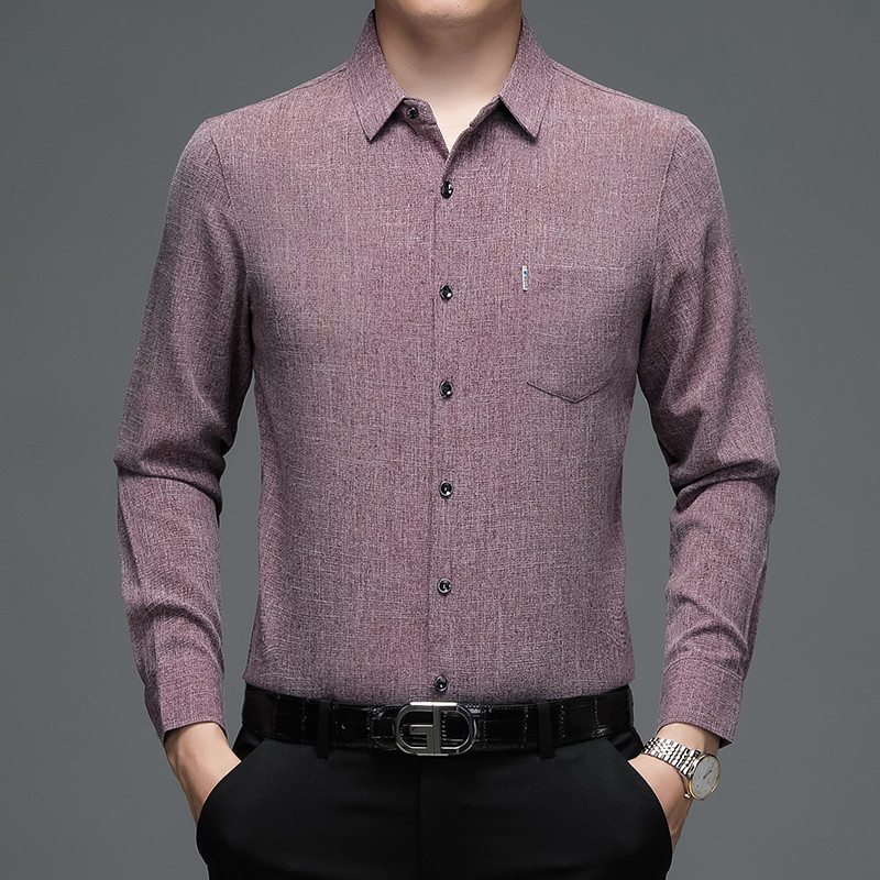 2023 primavera outono nova camisa de manga comprida masculina de meia-idade bolso Real negócios estilo fino não-ferro li