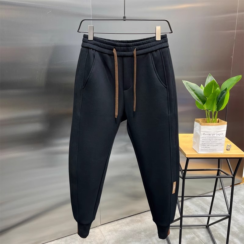 Calça Casual Preta Masculina Primavera Outono Novo Estilo Tornozelo-Leg Calça de Moletom Esportiva High-End Feeling Ruff
