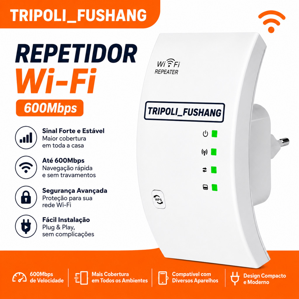 FUSHANG Repetidor Amplificador de Sinal WiFi 600Mbps Ultra Rápido com Forte Cobertura