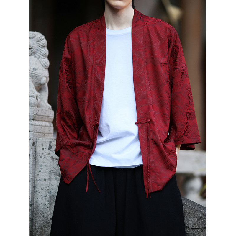 Estilo chinês roupas masculinas antigo Hanfu gelo seda Cardigan manto jaqueta estilo étnico masculino roupas Zen Layman