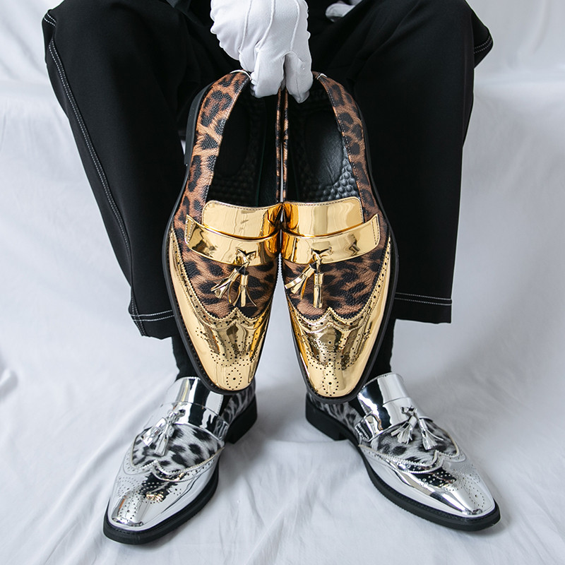 Sapatos masculinos dourados All-Match leopardo impressão sapatos influenciador usar boate cabeleireiro sapatos da moda p