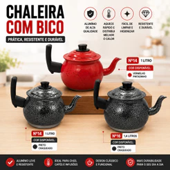 BULE CHALEIRA FERVEDOR 1L 1,4 LITROS ALUMINIO REFORÇADO