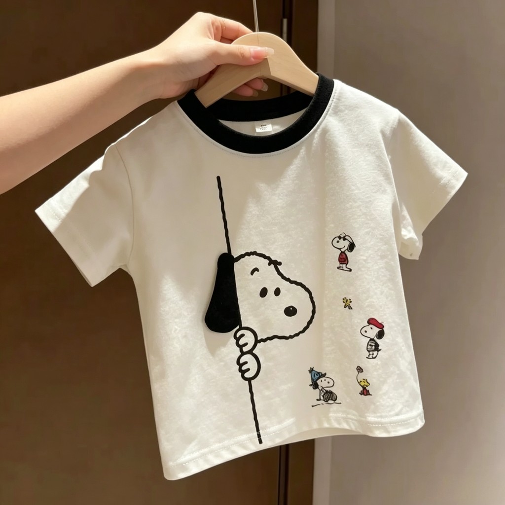 Crianças puro algodão de manga curta camiseta verão fino dos desenhos animados tridimensional filhote de cachorro bonito