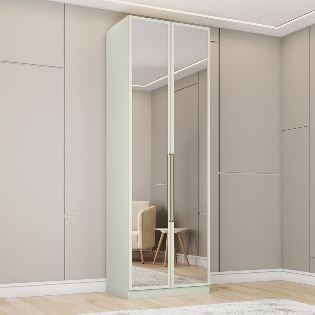 Guarda Roupa 2 Portas com Cabideiro e Espelho Predileto Branco/Areia HP Areia HP