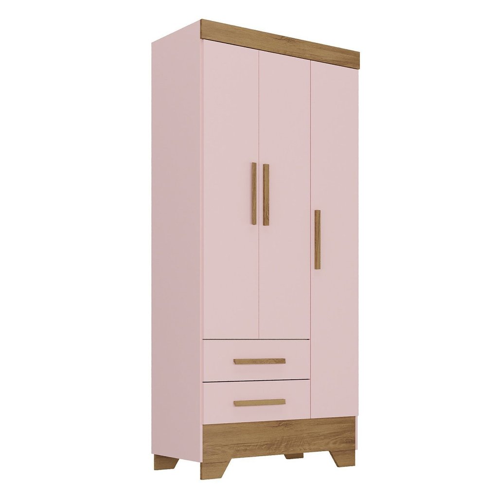 Guarda Roupa Infantil 3 Portas 2 Gavetas Rosa/Natural Tic Tac Espresso Móveis Rosa Fosco/Natural · foto 2