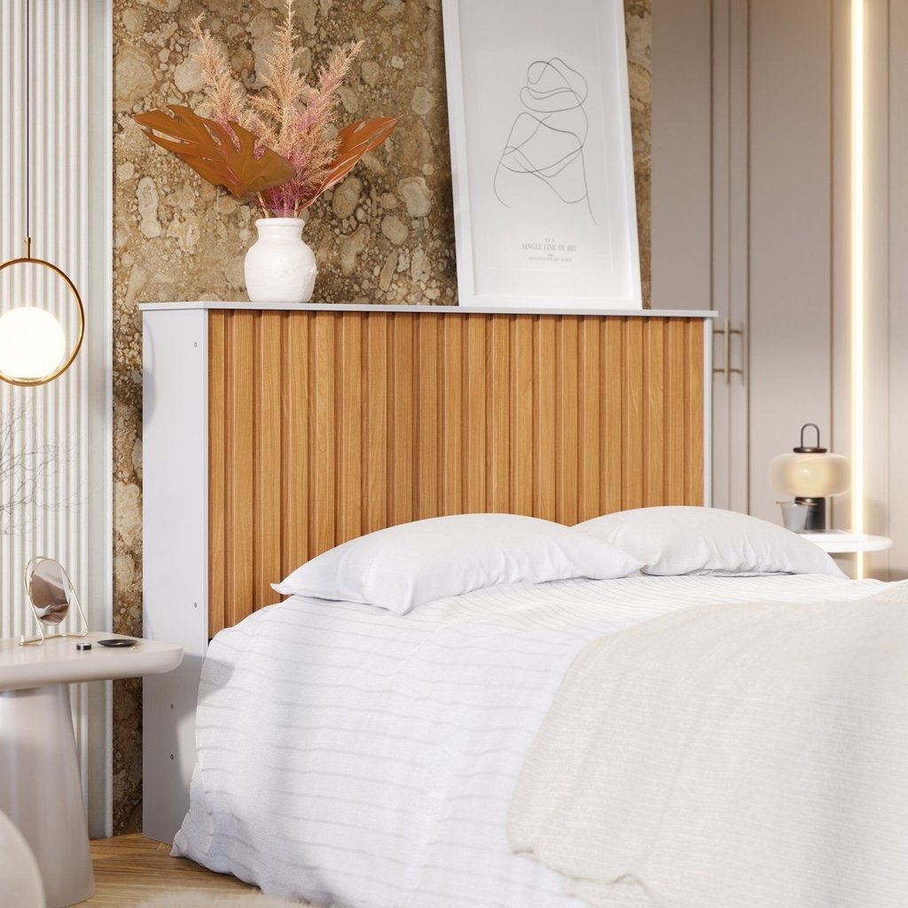 Cabeceira para Cama de Casal Ripado Detroit Marrom Off White/Nature