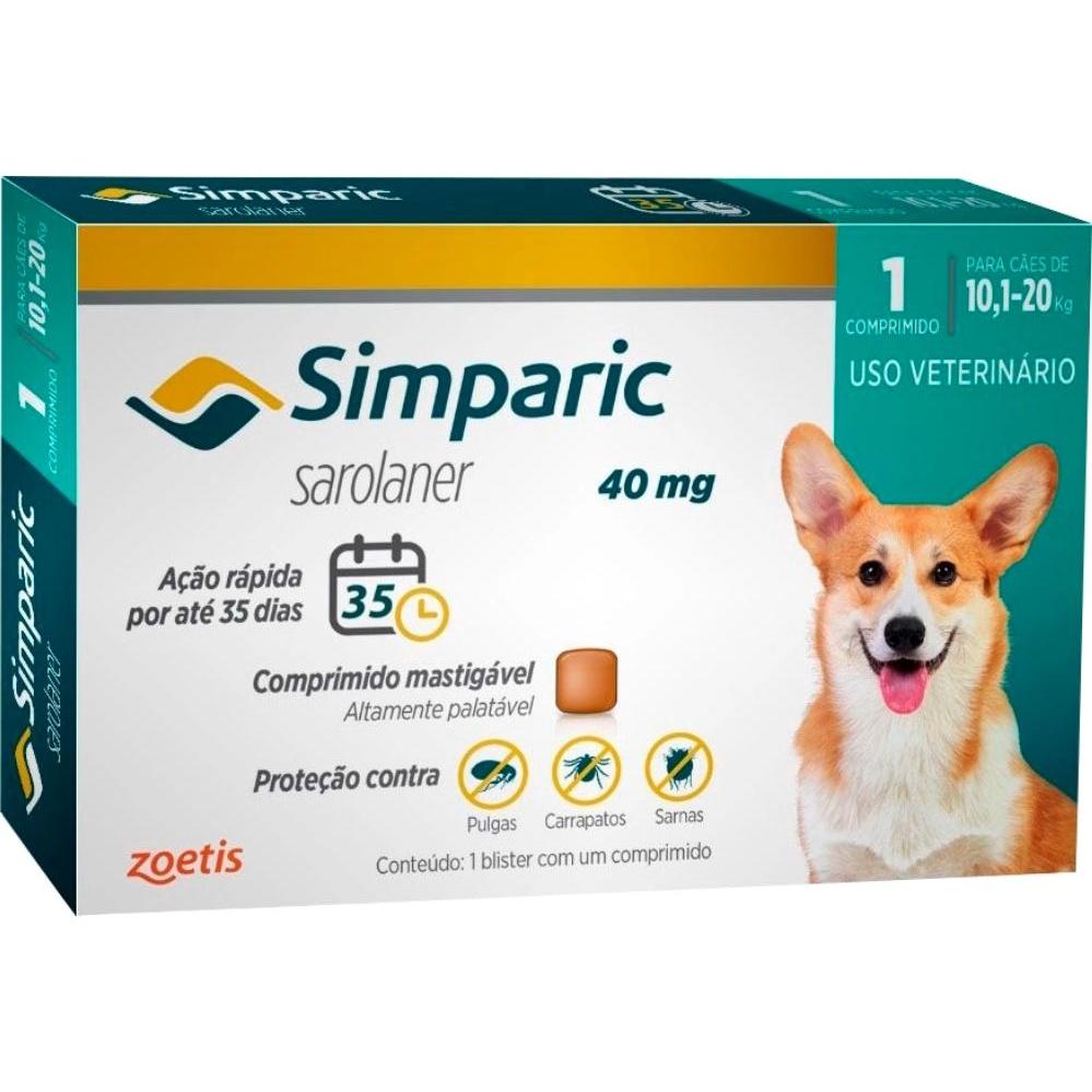 Simparic 40mg para de Cães 10,1 a 20kg 1 Comp. Zoetis