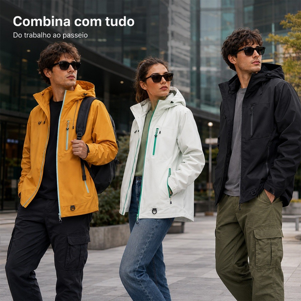 Jaqueta Impermeável Corta Vento Masculina Feminina 3 em 1 Com Capuz Motoqueiro Casual Casaco Inverno Frio