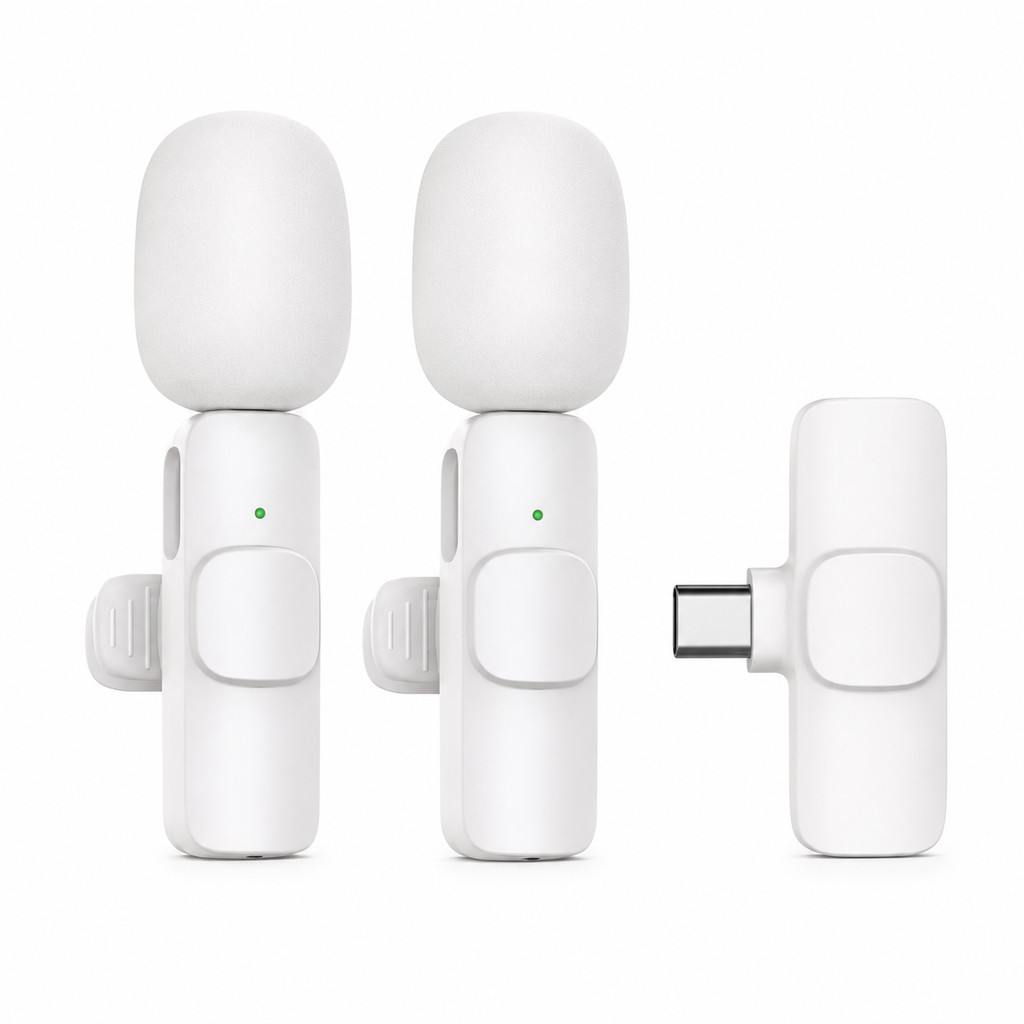 Conjunto 2 Microfones De Lapela Sem Fio Tipo C Para Celular Android USB-C Áudio Profissional Para Gravação Lives Podcast