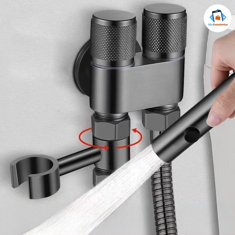 Kit Ducha Higiênica Super Luxo em Aço Inox com Registro de Dupla Saída – 2 Saídas Independentes, 2 Modos de Limpeza