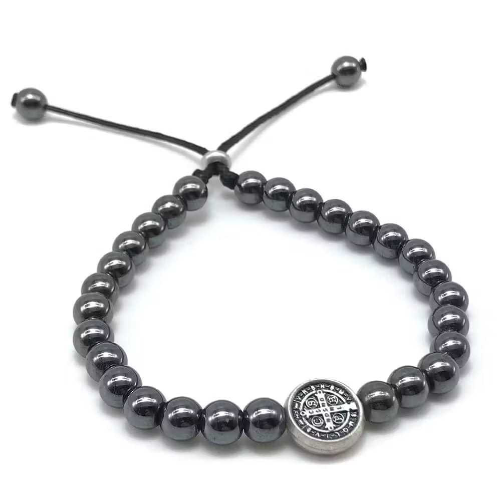 Pulseira  Hematita Cordinha regulável de Nossa Senhora Aparecida ou São Bento - PROMOÇÃO
