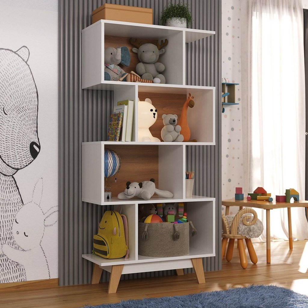 Nicho Infantil Organizador 4 Nichos Noah Espresso Moveis Branco/Nogal Branco/Nogal