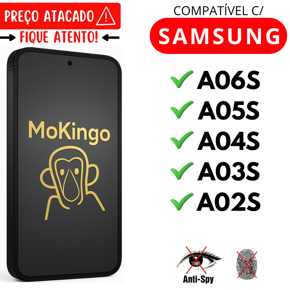 Película Cerâmica Fosca Privacidade 3D P/ Samsung A06S / A05S / A04S / A03S / A02S Matte AntiSpy Mokingo