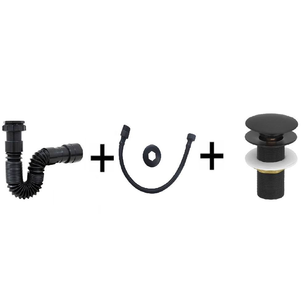 Kit Preto Black Válvula Click Sifão Engate Flexível Completo