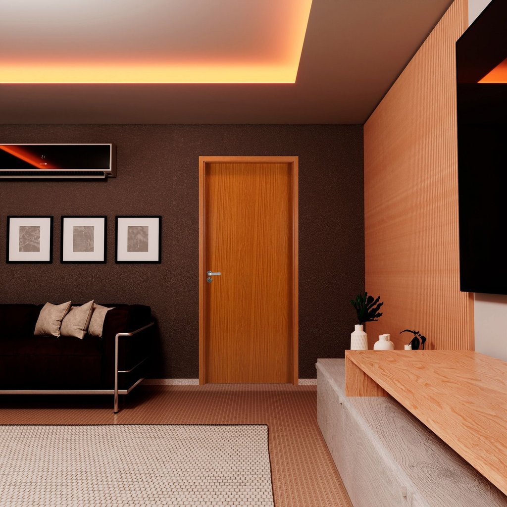 Kit Porta de Madeira Lisa 215x84cm com Batente de MDF Ultra 10cm Melamínica MGM Abertura Esquerda Ma Mogno