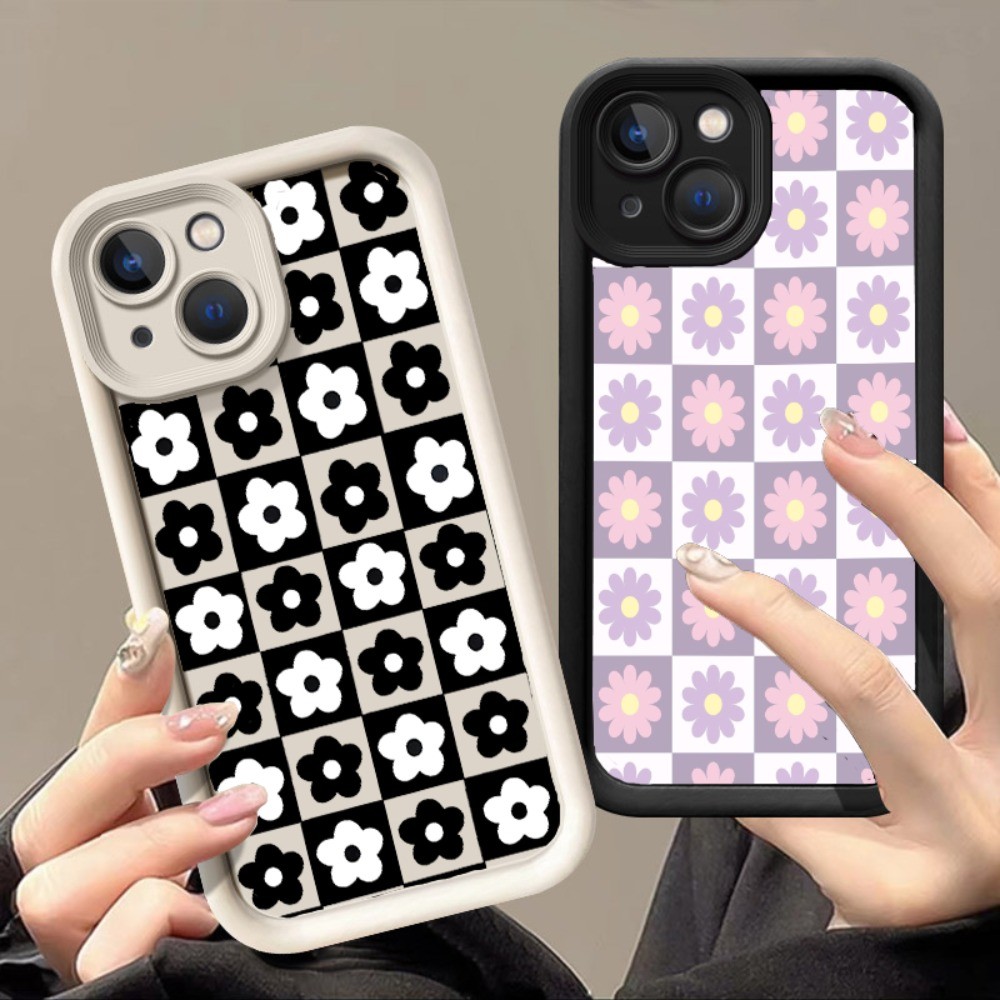 Branco Preto Roxo Flor Impressão Caso De Telefone Compatível Para Samsung A15 A21S A22 A23 A24 A25 A31 A32 A33 A34 À Pro