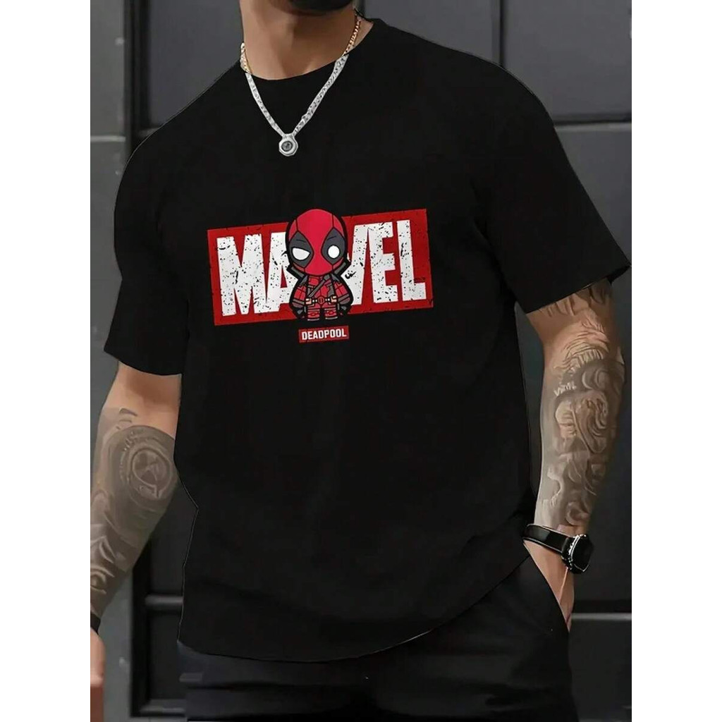Camiseta Masculina Feminina Oversized Estampa Marvel Deadpool Chibi Desgastado, Camiseta Streetwear Marvel, Camiseta