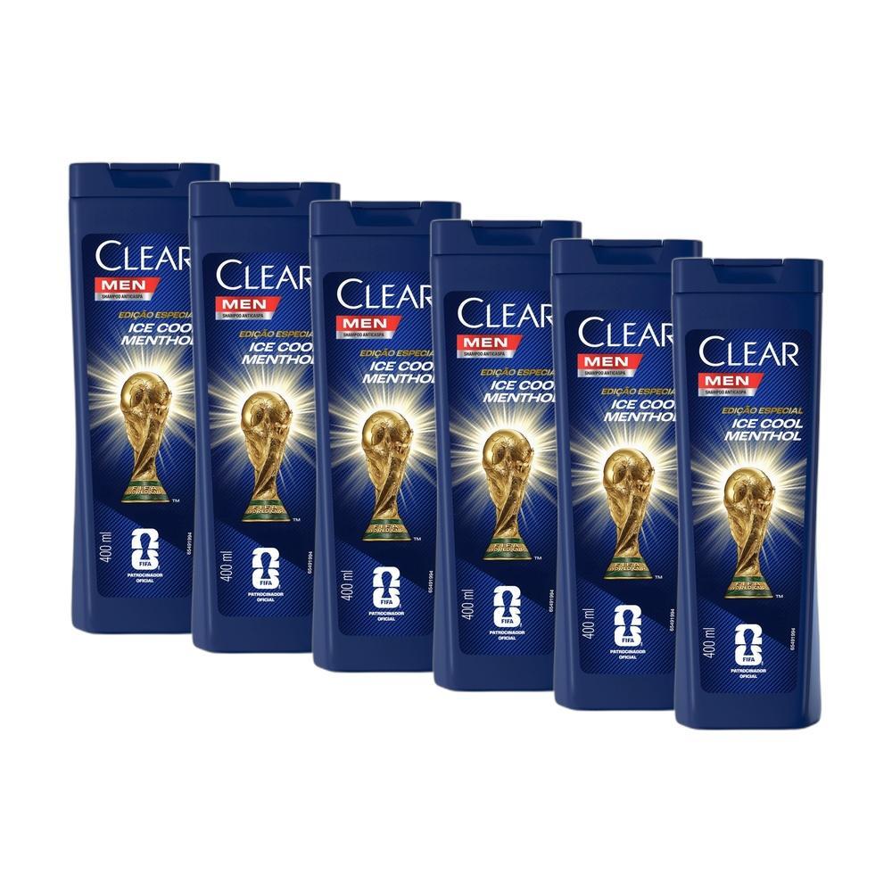 Kit 6 Shampoos Clear Men Anticaspa Ice Cool Menthol 400ml