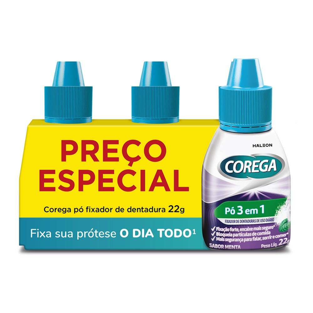 Fixador Prótese Pó Corega Fixação 12h 3un 22g