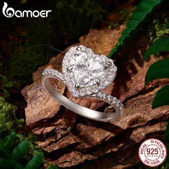 Bamoer 925 Prata Esterlina Moissanite Anel 2CT Coração Jóias De Casamento Presente Para Mulher Com Certificado
