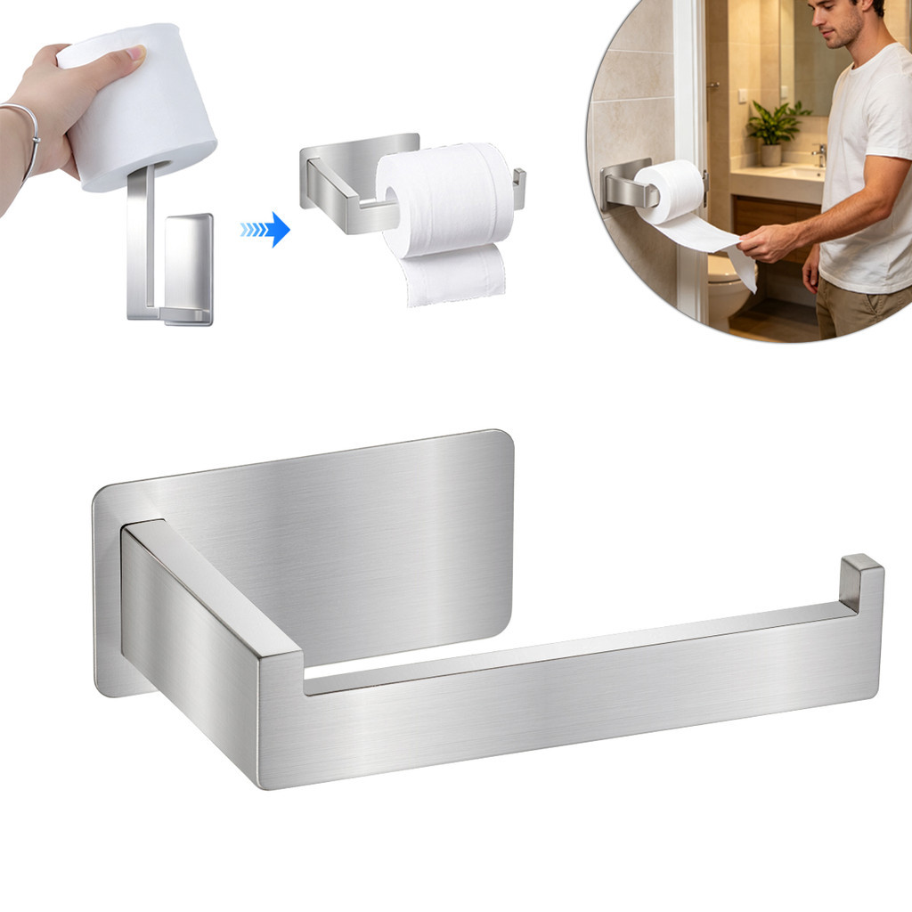 Porta Papel Higiênico Adesivo Inox | Fixação Sem Furos | Parede Banheiro | Papeleira Metal | Durável