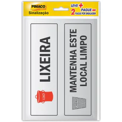 Etiqueta sinalização Lixeira/Local Limpo 6,5x20cm Pimaco