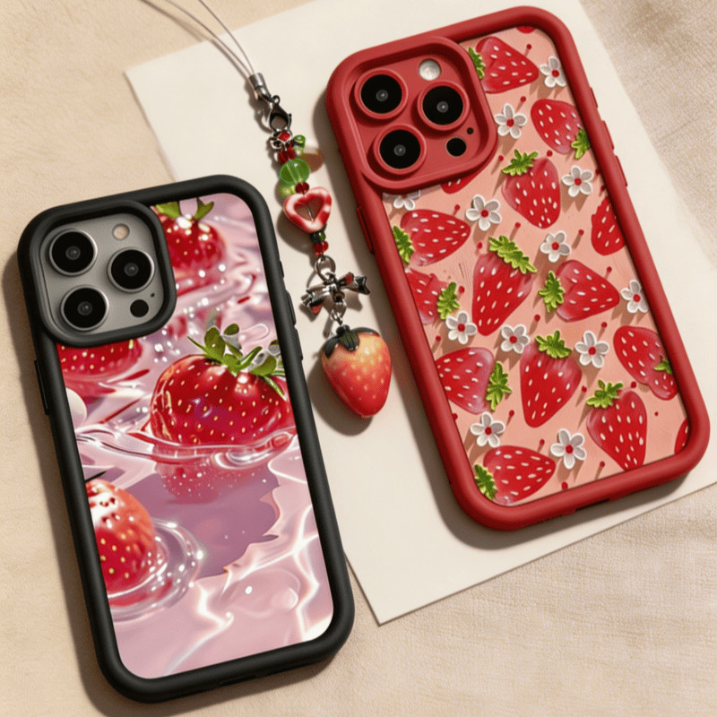 Bonito Morango Caso Para Samsung Galaxy A17 A07 A06 A16 A56 A36 A26 A55 A54 A32 A12 A22 5G Com Cordão Bumber Macio À Pro