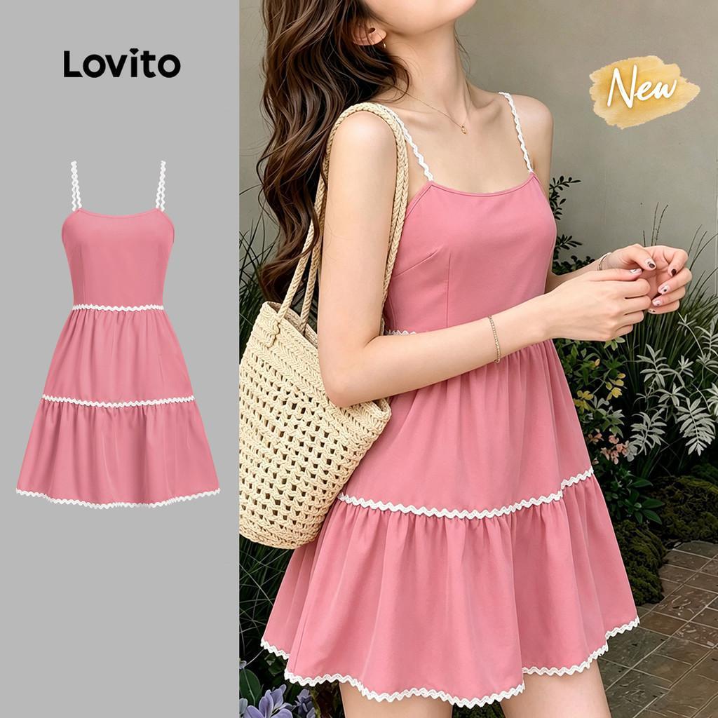 (New Arrival) Lovito Vestido Elegante com Babado No Pescoço e Na Barra Vestido Amarelo de para Mulheres L199ED633