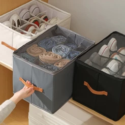 Caixa Organizadora para Roupas e Sapatos com Divisórias e Tampa Transparente Dobrável