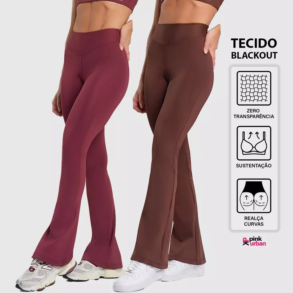 Kit 2 Calça Legging Fitness Feminino Flare Cintura Alta Balance Blackout Zero Transparência Bailarina — imagem 1