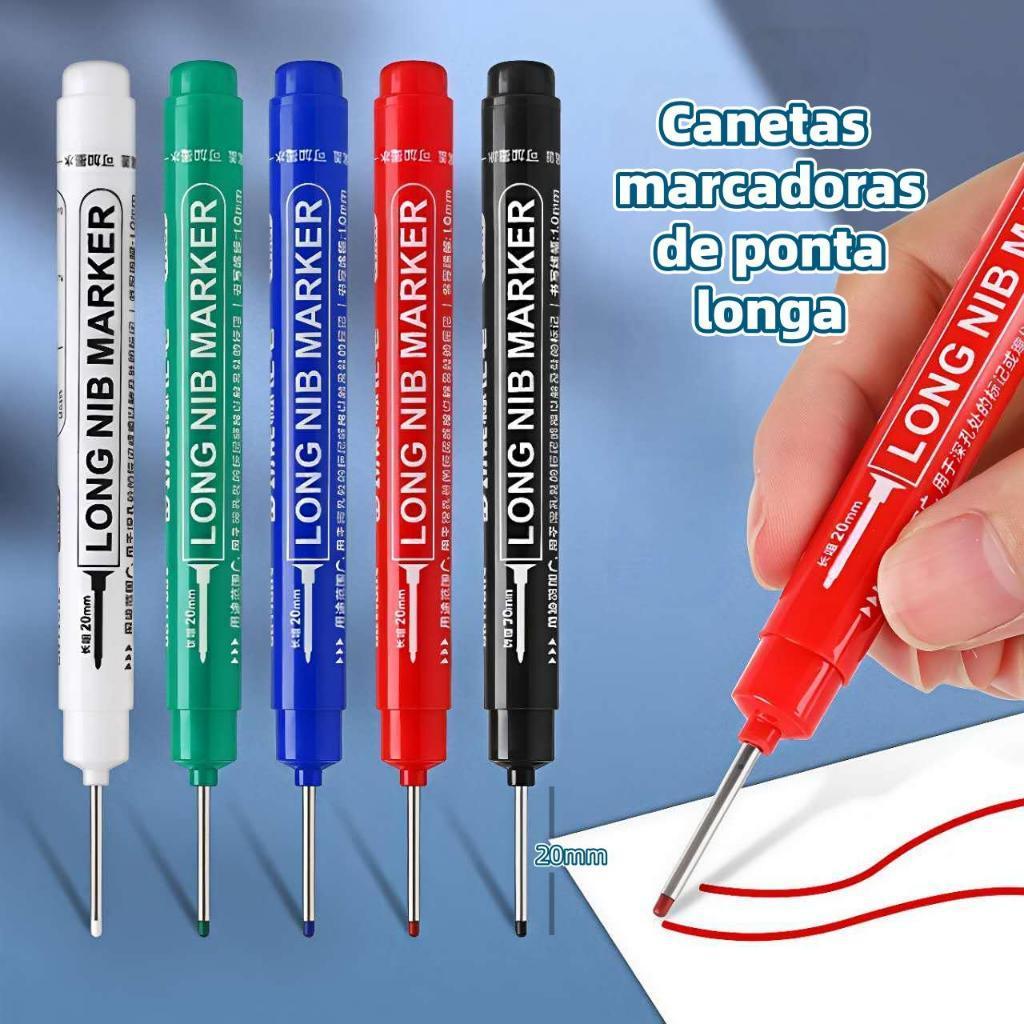 Kit 4 Canetas Marcadoras Permanentes Ponta Longa para Furos Profundos Madeira Metal Vidro Construção
