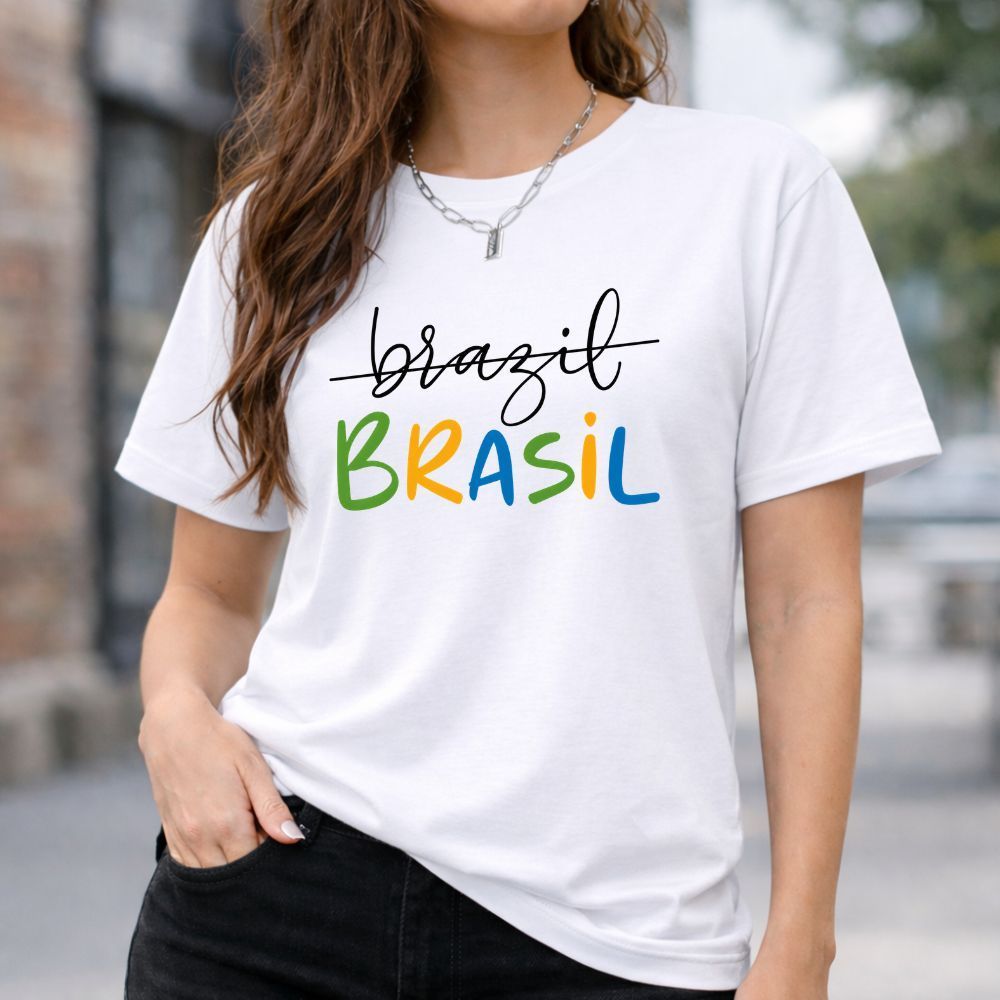 Camiseta Feminina Brazil Brasil com S Minimalista Copa do Mundo Estilosa Algodao Premium