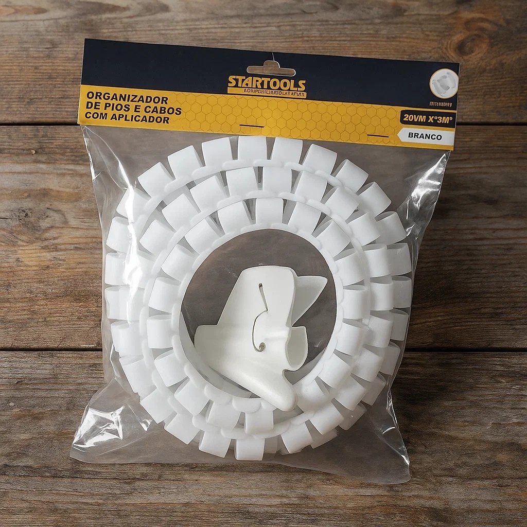 Organizador Cabos Fios Aplicador Ajustável Branco 20mmx2m Gestão Prática Espaço